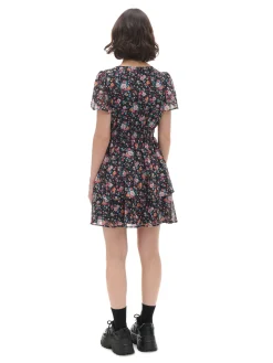 Clearance Czarna sukienka mini w kwiaty Sukienki, Kombinezony