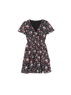 Clearance Czarna sukienka mini w kwiaty Sukienki, Kombinezony