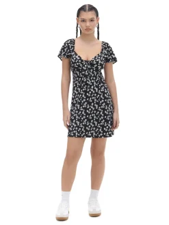 Fashion Czarna sukienka mini w stokrotki Sukienki, Kombinezony