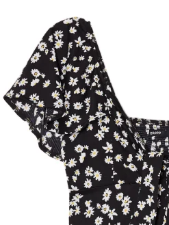 Fashion Czarna sukienka mini w stokrotki Sukienki, Kombinezony