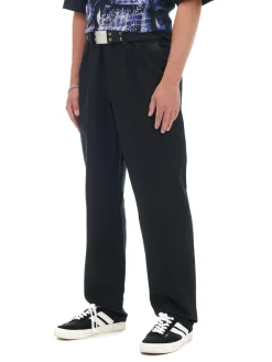 Discount Czarne bawełniane spodnie loose Spodnie