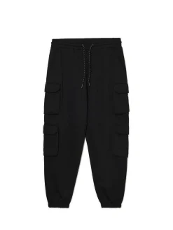 Fashion Czarne dresowe joggery z kieszeniami cargo Spodnie