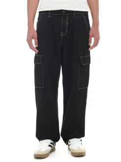 Outlet Czarne jeansy baggy z kieszeniami cargo Jeansy|Baggy