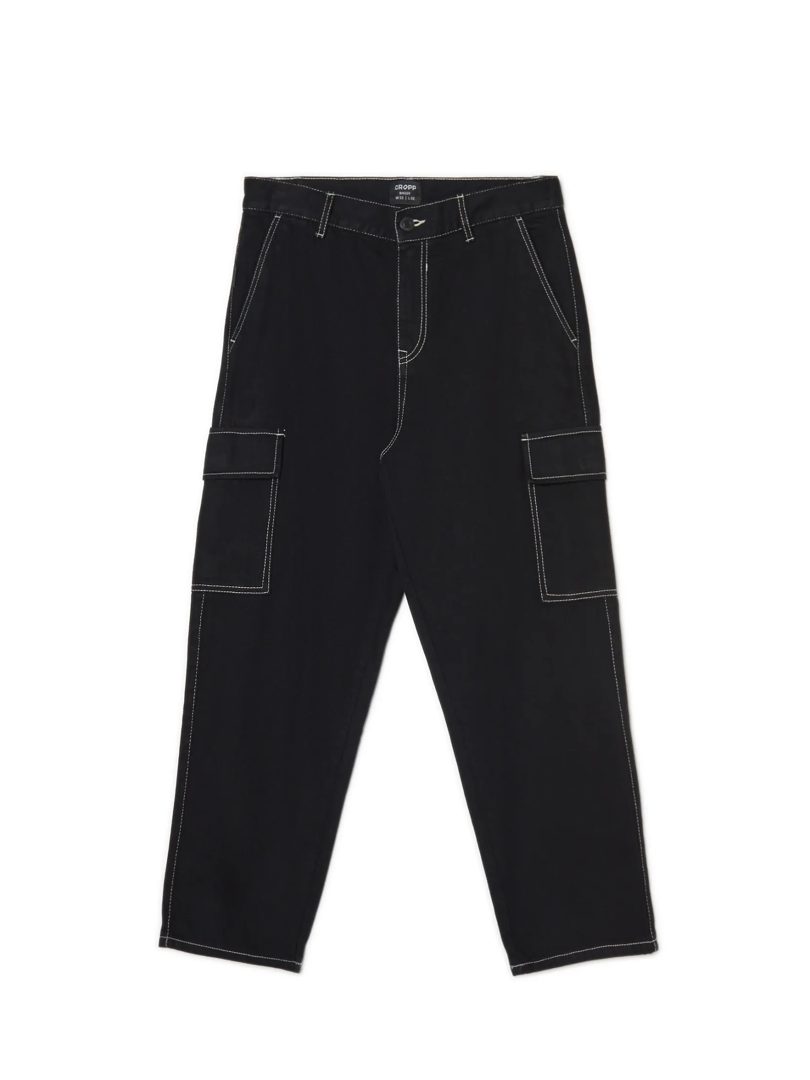 Outlet Czarne jeansy baggy z kieszeniami cargo Jeansy|Baggy