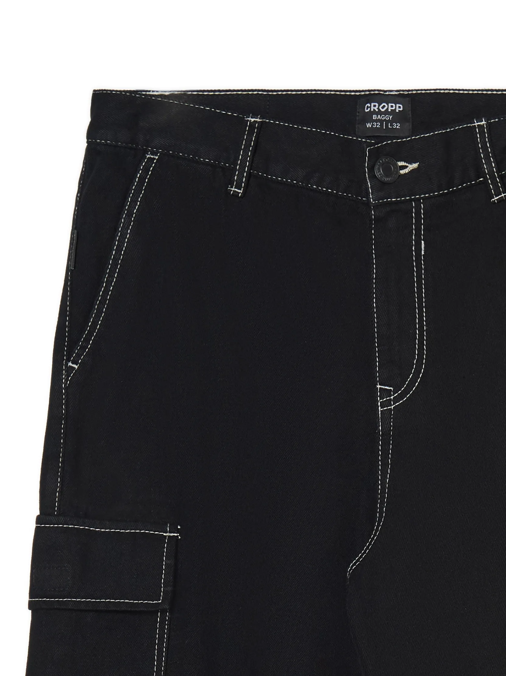 Outlet Czarne jeansy baggy z kieszeniami cargo Jeansy|Baggy