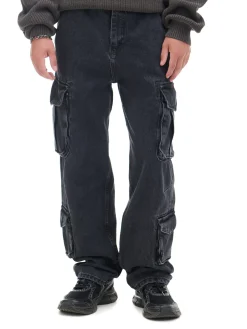 Online Czarne jeansy baggy z kieszeniami cargo Jeansy|Baggy