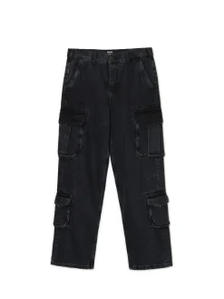 Online Czarne jeansy baggy z kieszeniami cargo Jeansy|Baggy