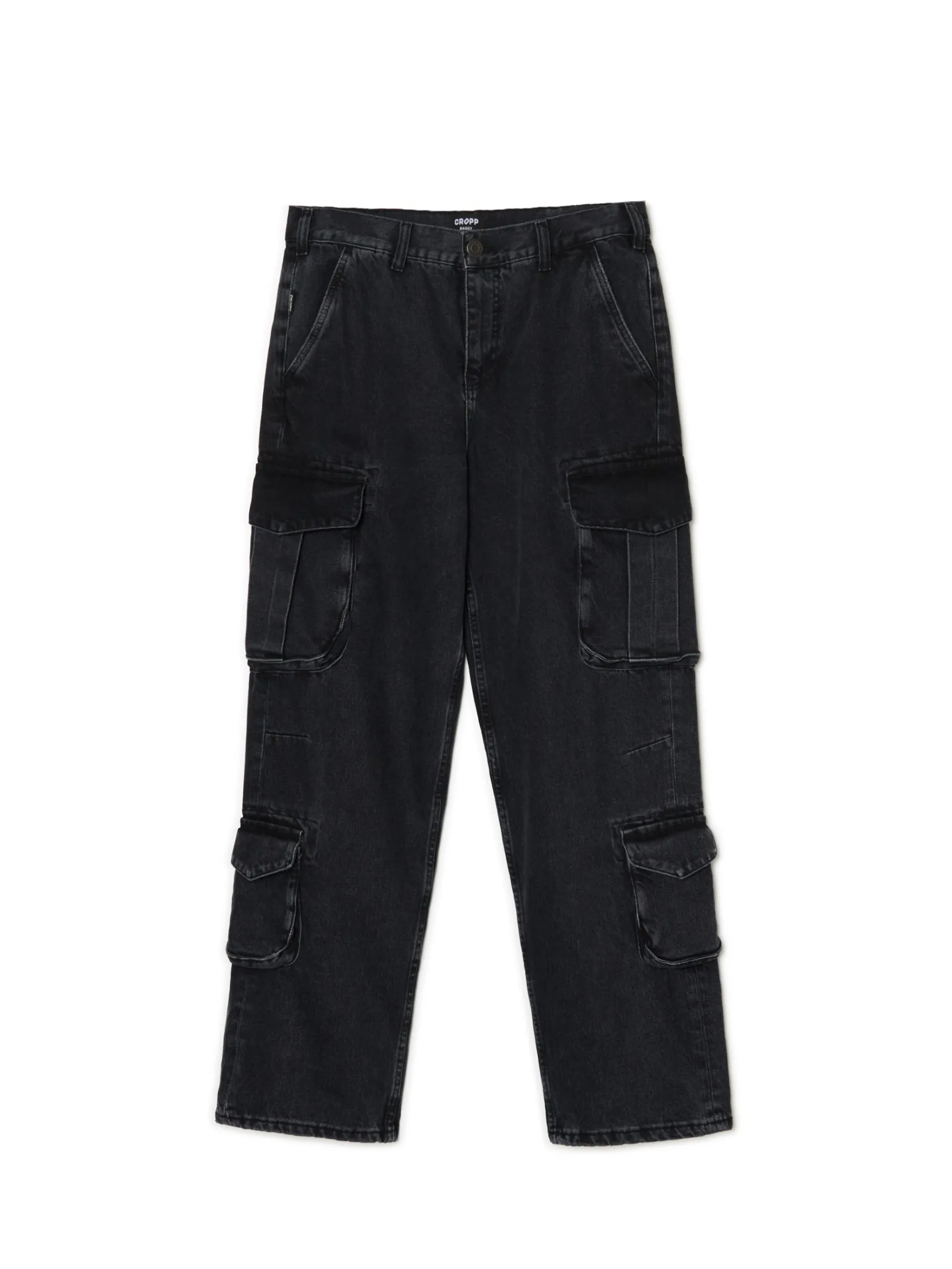 Online Czarne jeansy baggy z kieszeniami cargo Jeansy|Baggy