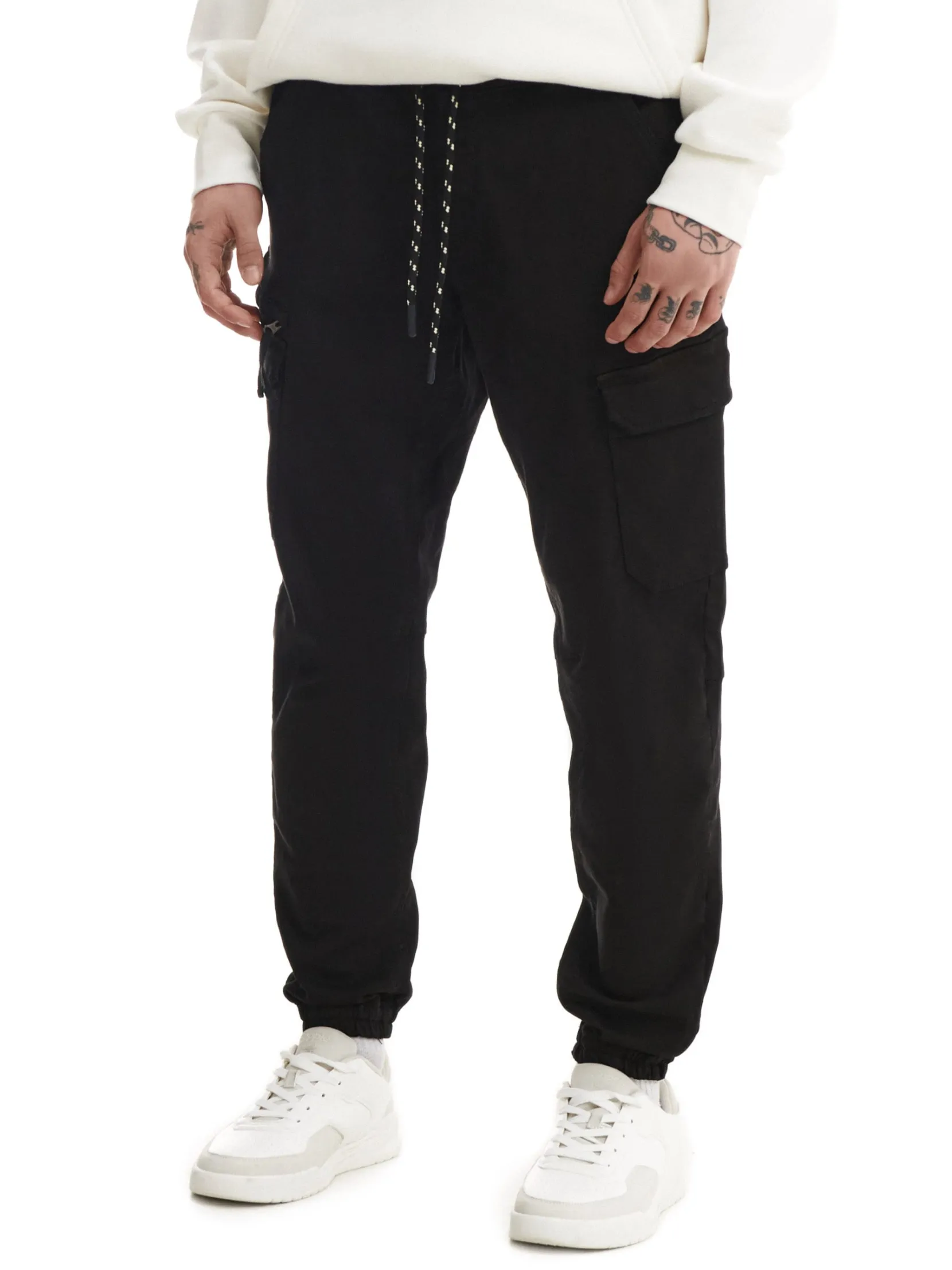 Outlet Czarne joggery basic z kieszeniami cargo Spodnie