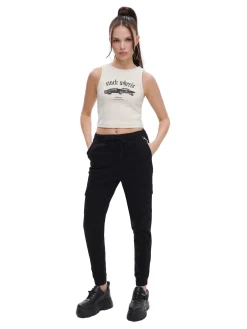 Fashion Czarne joggery cargo z łańcuchem Spodnie