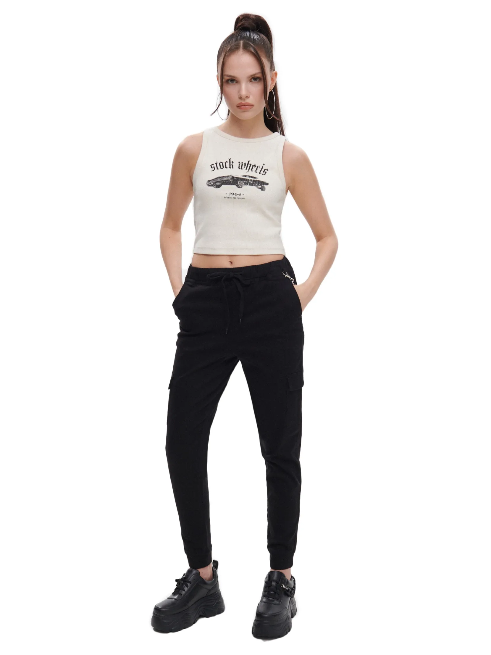 Fashion Czarne joggery cargo z łańcuchem Spodnie
