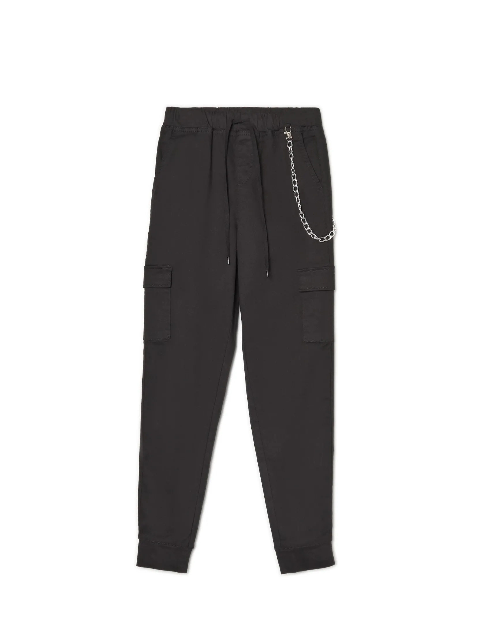 Fashion Czarne joggery cargo z łańcuchem Spodnie