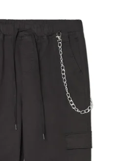 Fashion Czarne joggery cargo z łańcuchem Spodnie
