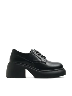 Discount Czarne loafersy z imitacji skóry Półbuty