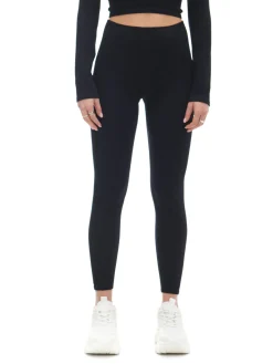 Sale Czarne prążkowane legginsy Spodnie