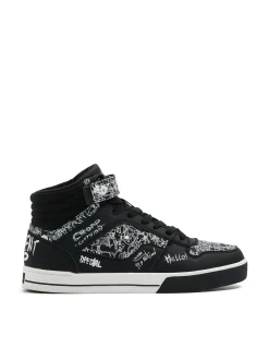 Fashion Czarne sneakersy z komiksowym nadrukiem Sneakersy|Za Kostkę