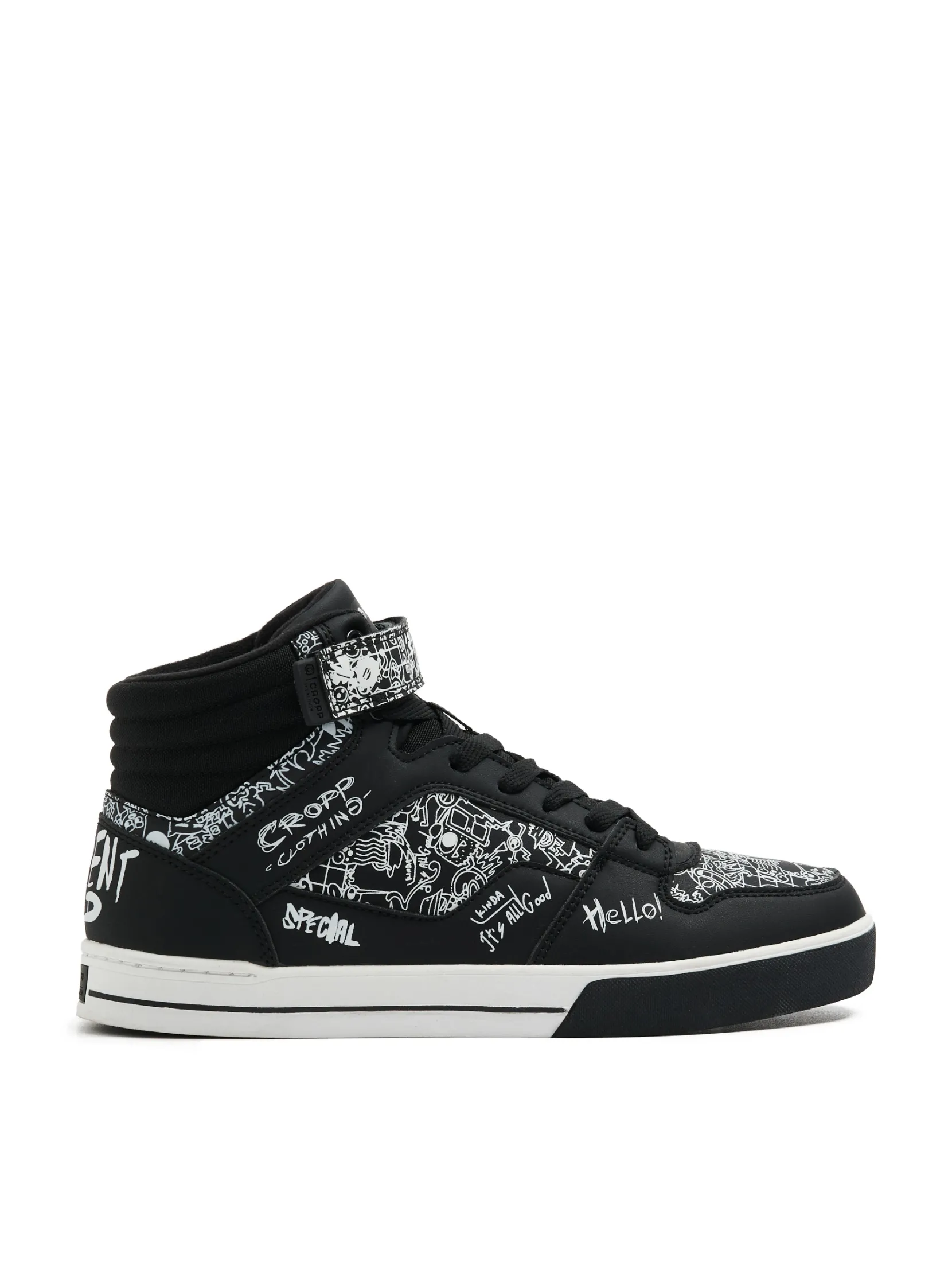 Fashion Czarne sneakersy z komiksowym nadrukiem Sneakersy|Za Kostkę