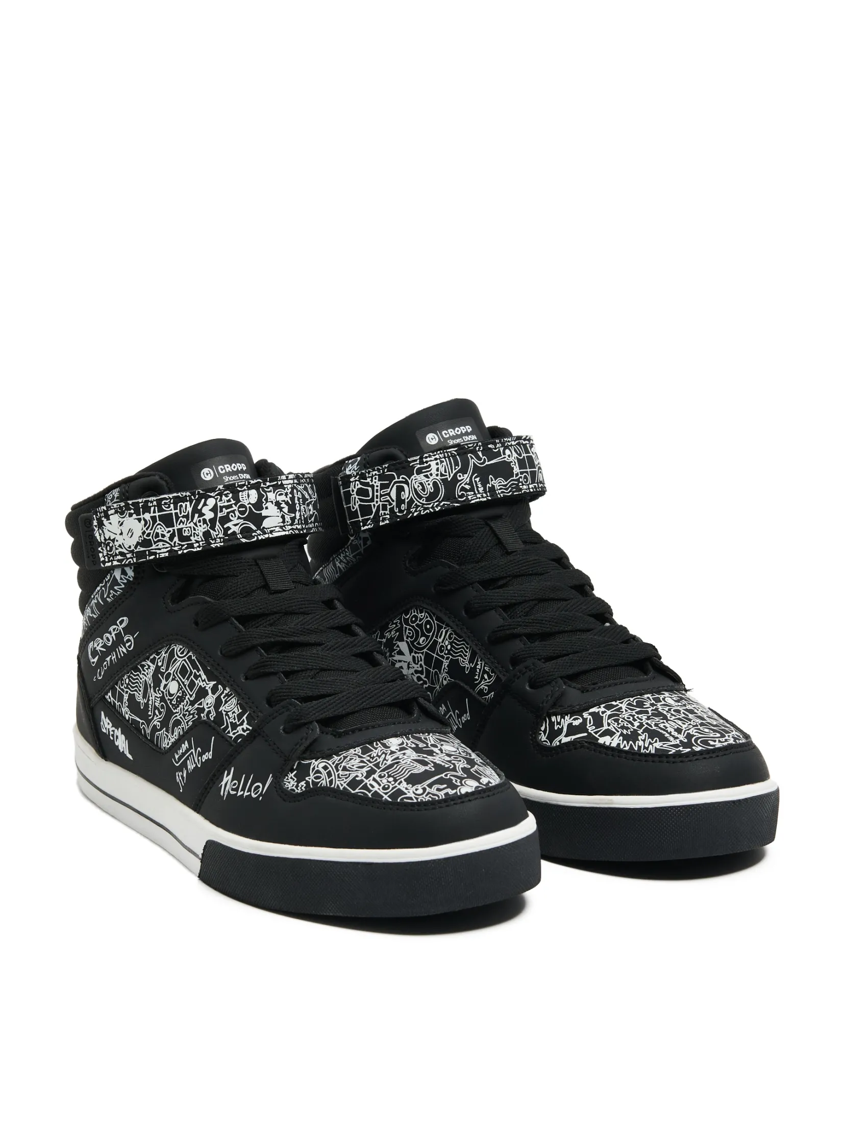 Fashion Czarne sneakersy z komiksowym nadrukiem Sneakersy|Za Kostkę