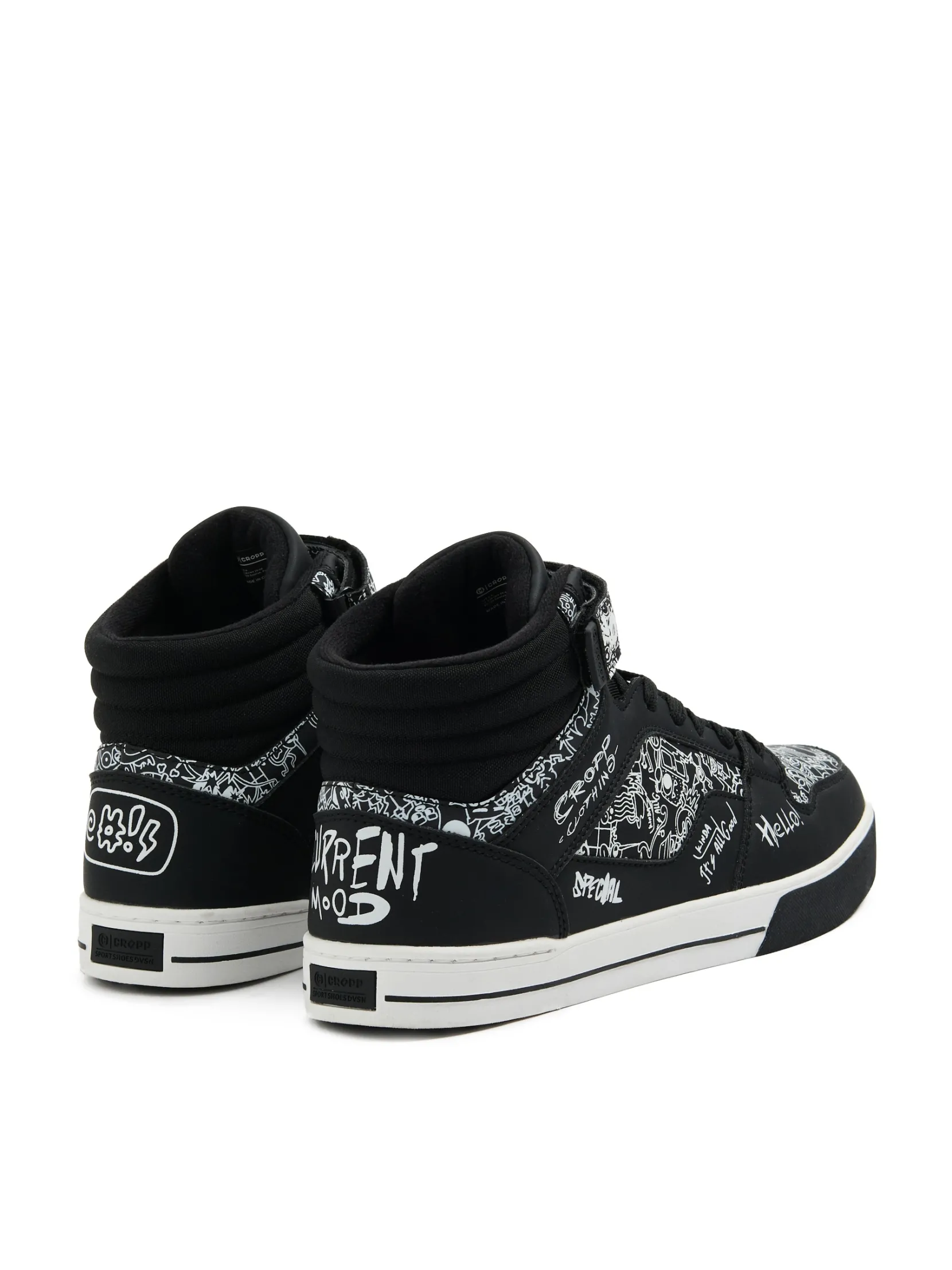 Fashion Czarne sneakersy z komiksowym nadrukiem Sneakersy|Za Kostkę