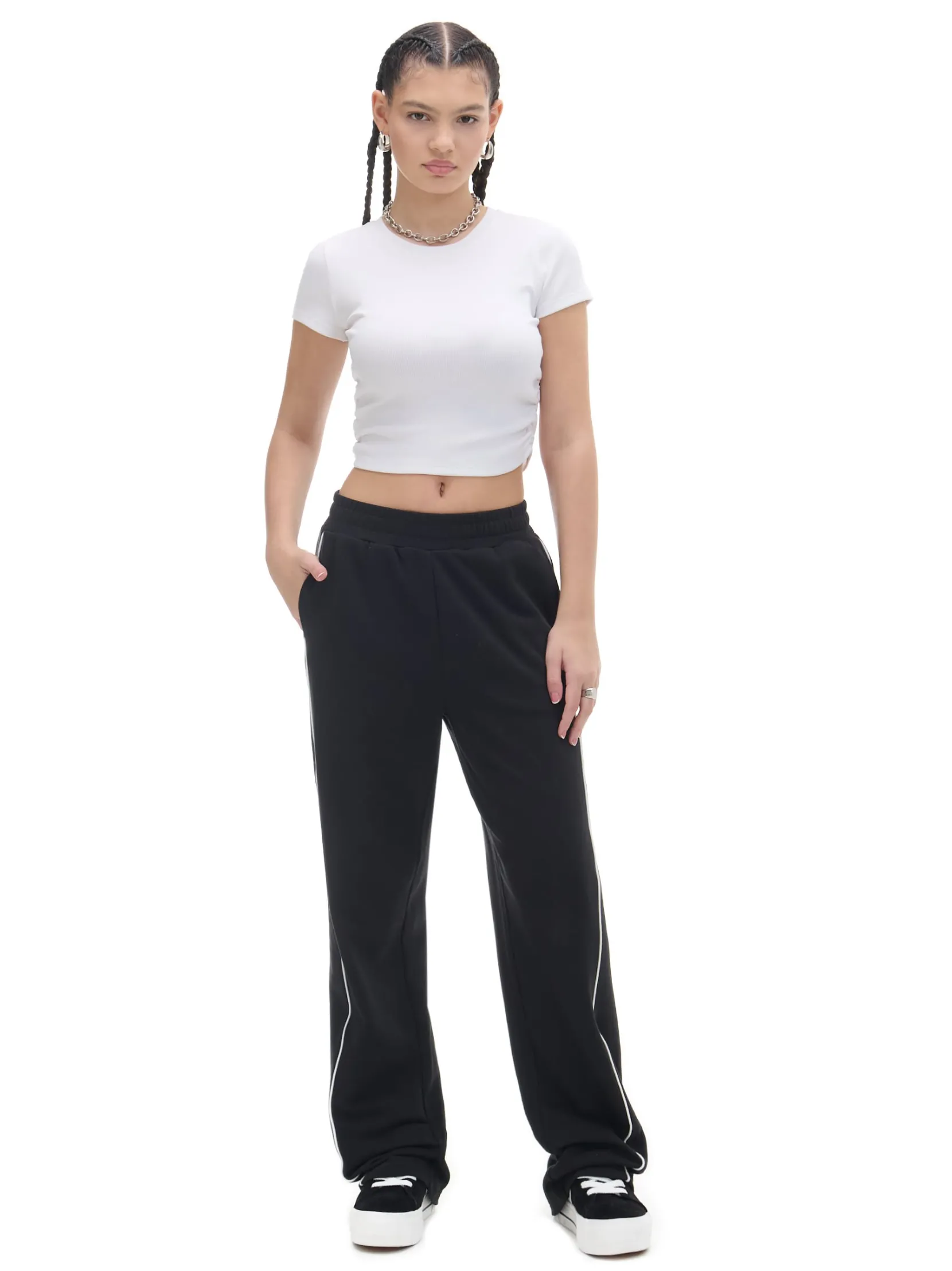Fashion Czarne spodnie wide leg z wysokim stanem Spodnie