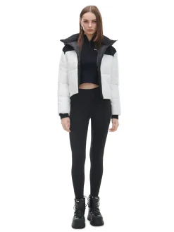 Discount Czarno-biała kurtka puffer z kapturem Kurtki, Płaszcze