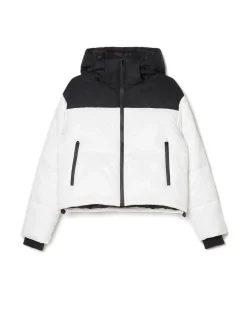 Discount Czarno-biała kurtka puffer z kapturem Kurtki, Płaszcze
