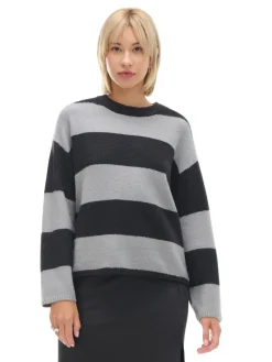 Fashion Czarno-szary sweter w paski Swetry