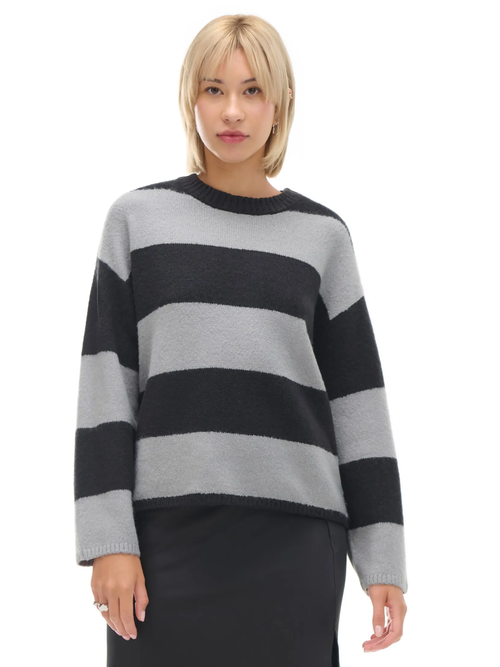 Fashion Czarno-szary sweter w paski Swetry