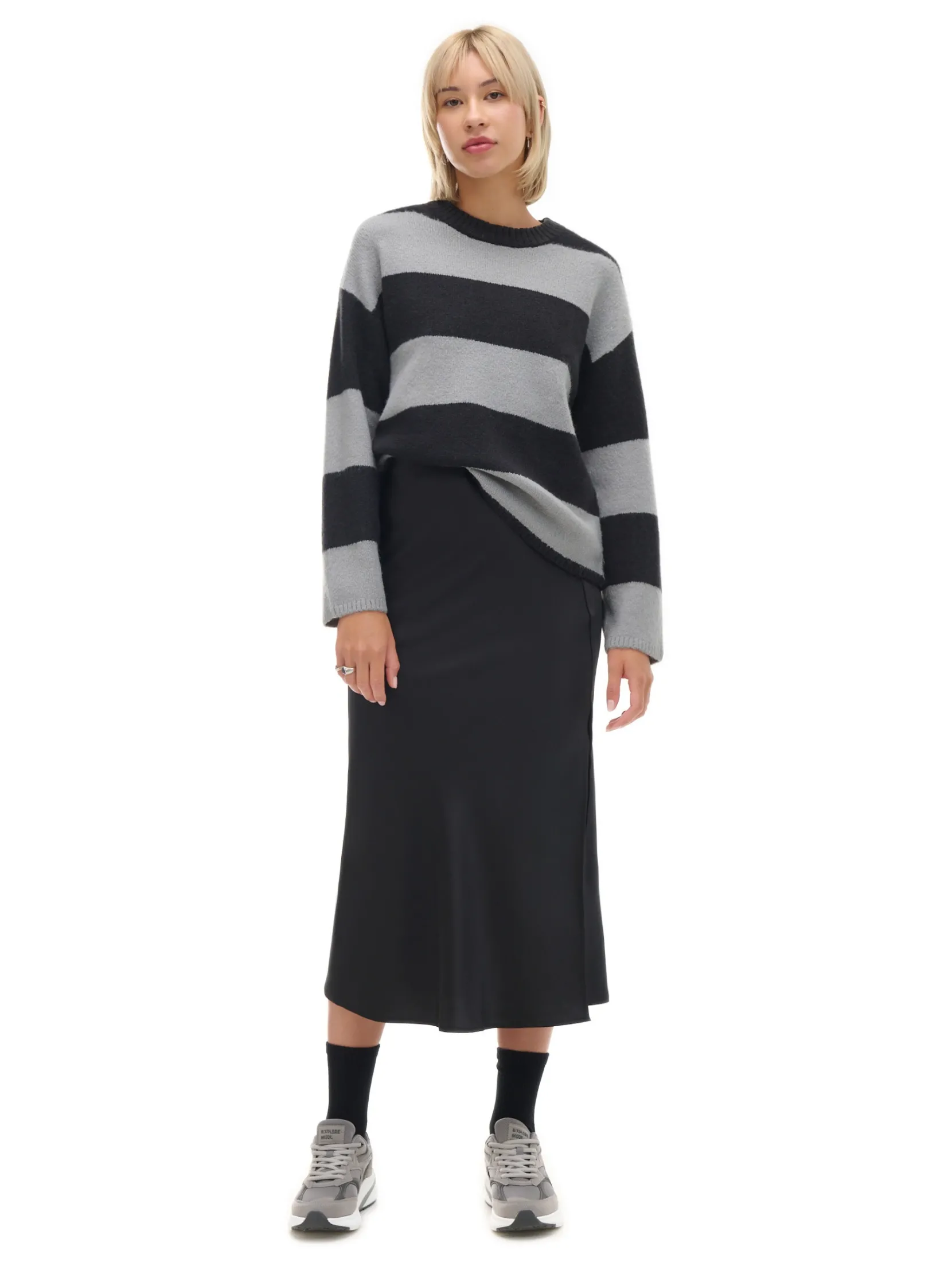 Fashion Czarno-szary sweter w paski Swetry
