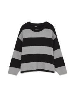 Fashion Czarno-szary sweter w paski Swetry