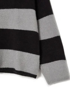 Fashion Czarno-szary sweter w paski Swetry