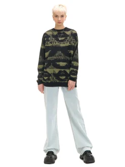 Discount Czarny sweter z artystycznym nadrukiem Swetry