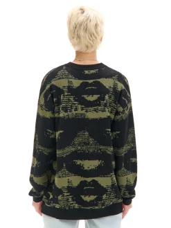 Discount Czarny sweter z artystycznym nadrukiem Swetry