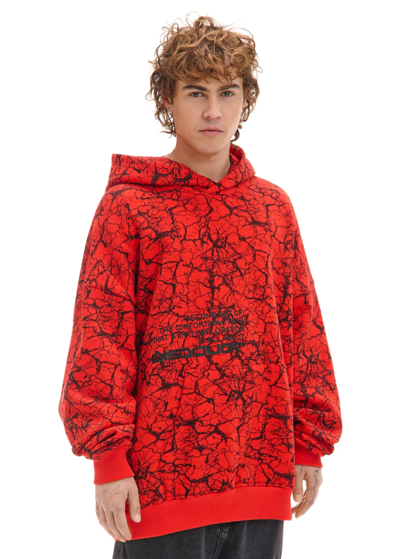 Fashion Czerwona bluza hoodie z nadrukiem all over Bluzy