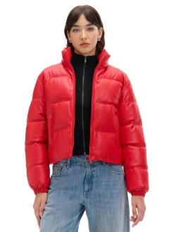 Best Czerwona kurtka puffer z efektem skóry Kurtki, Płaszcze