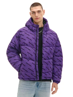 Outlet Fioletowa kurtka puffer z kapturem Kurtki Zimowe|Kurtki, Płaszcze
