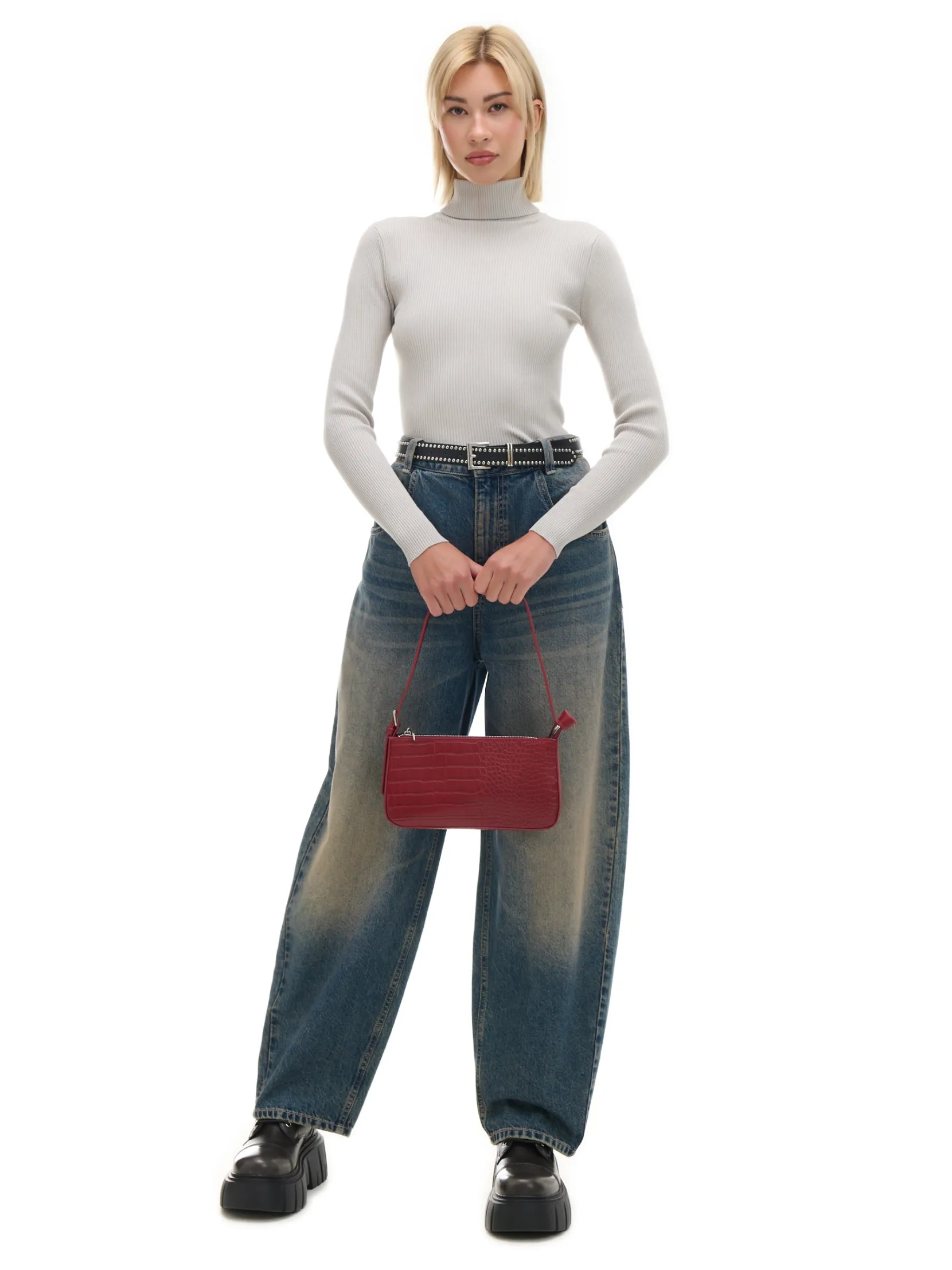 Fashion Gładki sweter z półgolfem Swetry