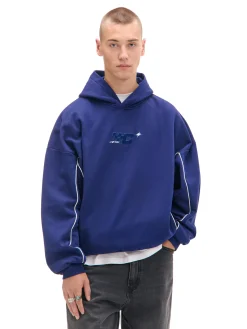Hot Granatowa bluza hoodie z naszywkami Bluzy