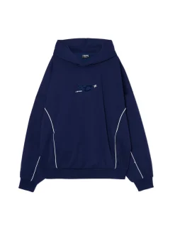 Hot Granatowa bluza hoodie z naszywkami Bluzy