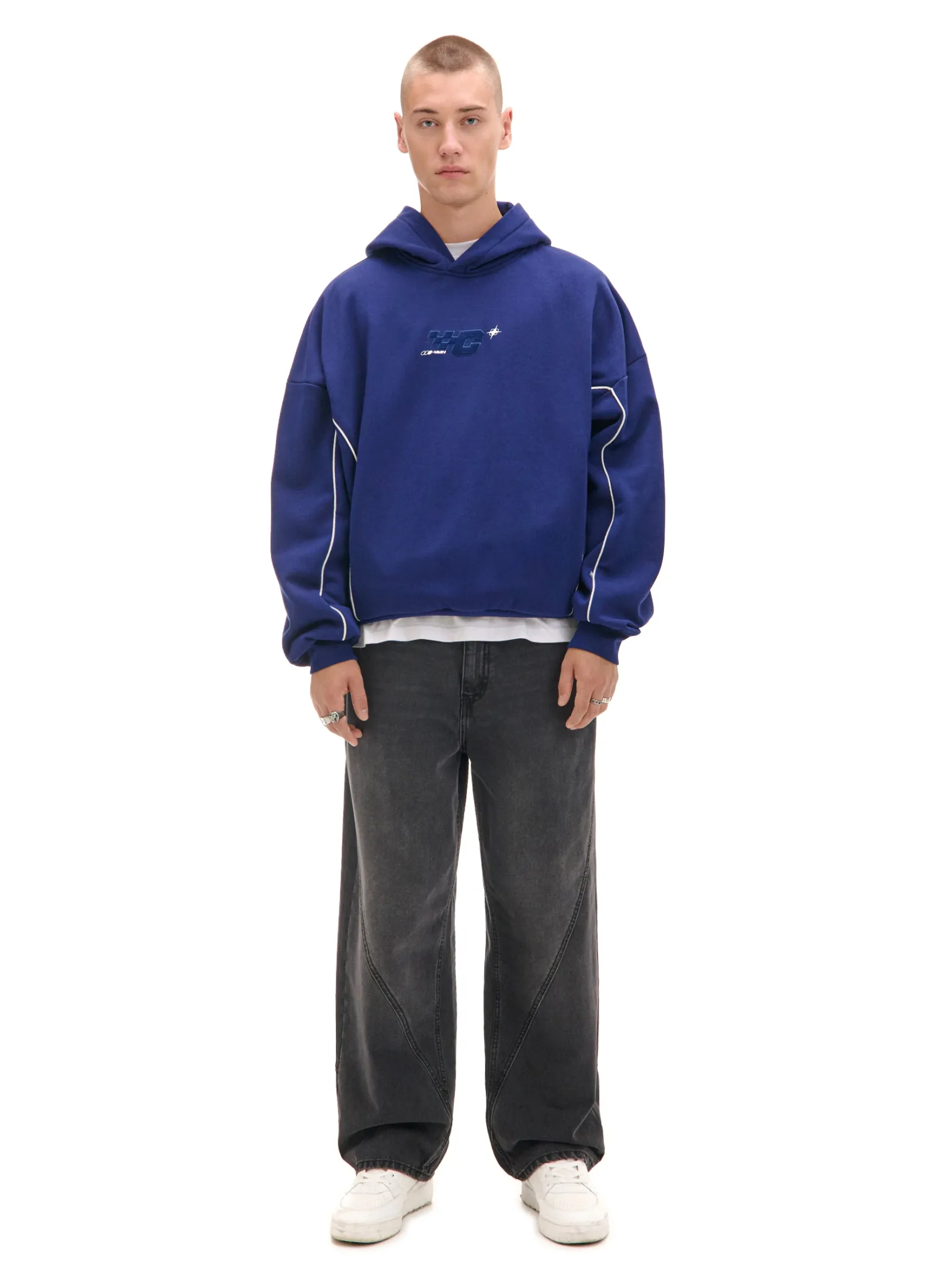 Hot Granatowa bluza hoodie z naszywkami Bluzy