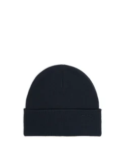 New Granatowa czapka beanie z naszywką Czapki|Basic