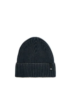 Fashion Granatowa czapka beanie z naszywką Czapki
