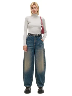 Outlet Granatowe jeansy skater z efektem sprania Jeansy