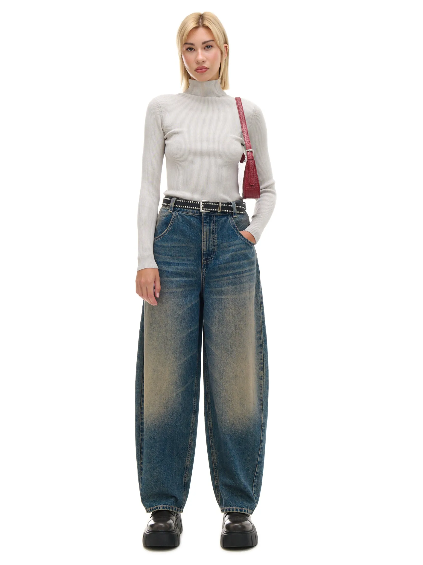 Outlet Granatowe jeansy skater z efektem sprania Jeansy
