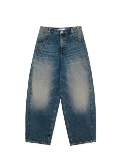 Outlet Granatowe jeansy skater z efektem sprania Jeansy
