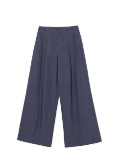 Discount Granatowe spodnie tailoring w paski Spodnie