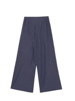 Discount Granatowe spodnie tailoring w paski Spodnie