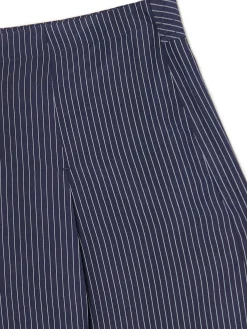 Discount Granatowe spodnie tailoring w paski Spodnie