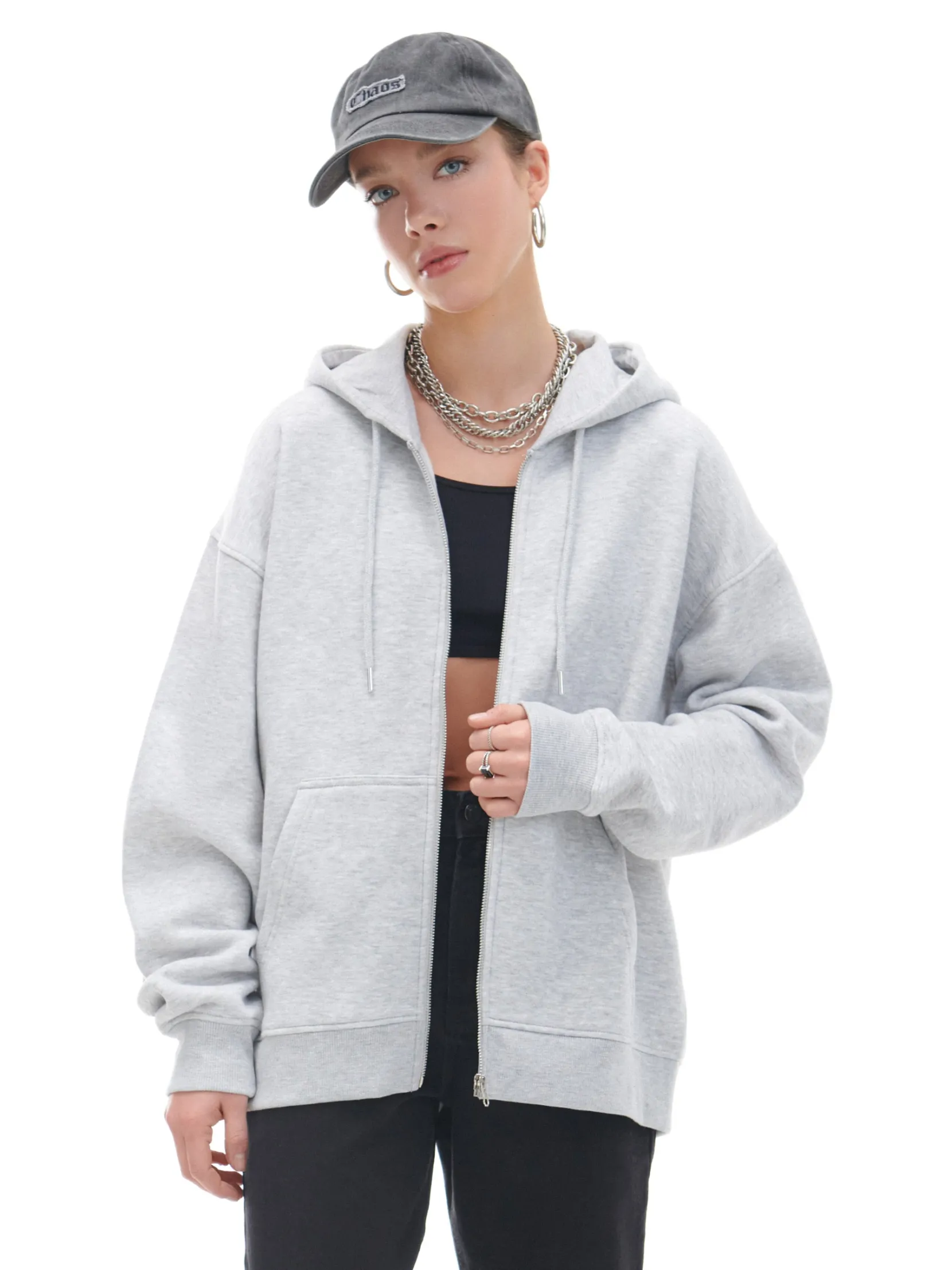 Fashion Jasnoszara rozpinana bluza oversize Bluzy