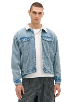 Outlet Jeansowa kurtka sherpa Kurtki, Płaszcze|Denim